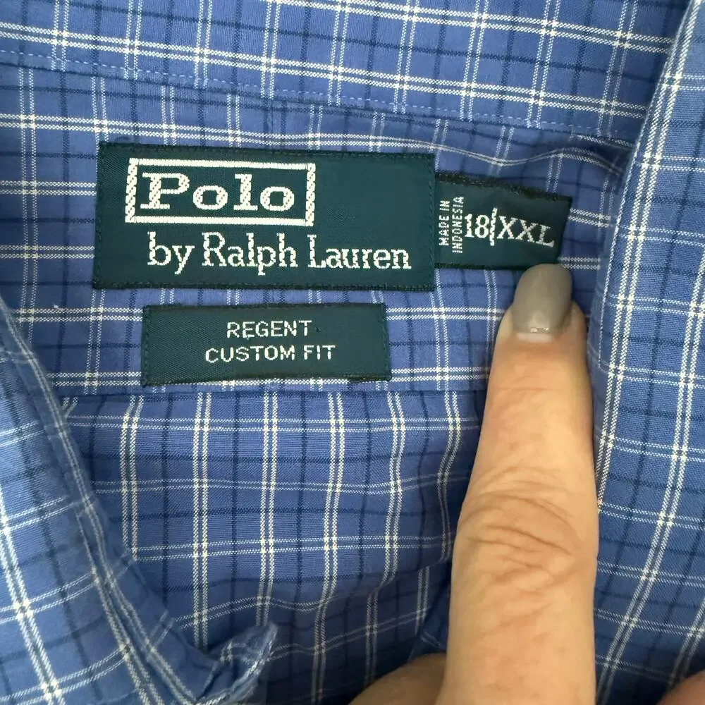 Men's‎ Polo Ralph Lauren Blue Plaid Button Down Long Sleeve Shirt Size 18 XXL